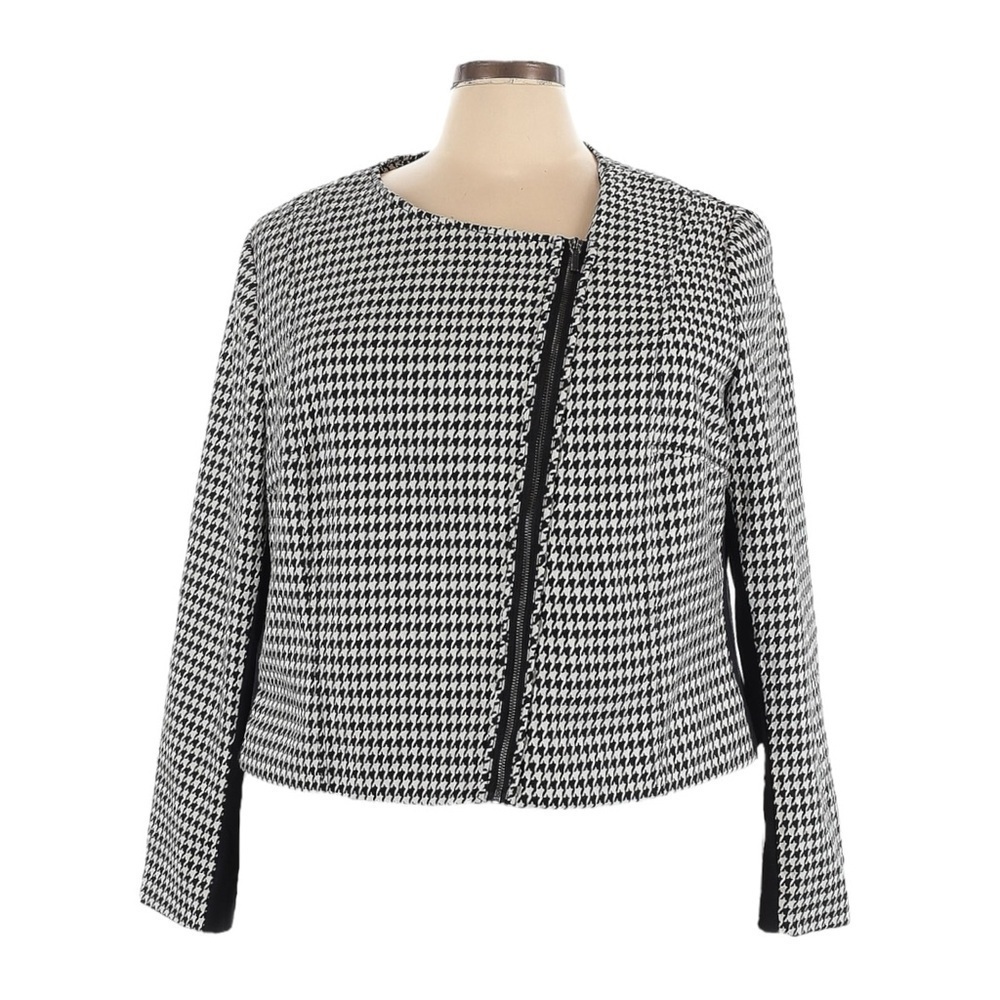 Lane Bryant Moto Jacket Size 28 NWT Black & White Houndstooth Print Classic